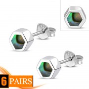  Tiny Abalone Shell Hexagon Silver Stud Earrings, e372